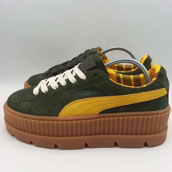 Puma X Fenty Rihanna Cleated Creeper Green Yellow Suede Platform Shoes Women's 8 - Picture 4 of 13